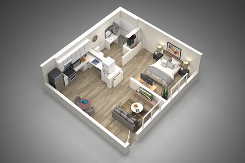 Floor plan for 1 bed, 1 bath, 680 sqft